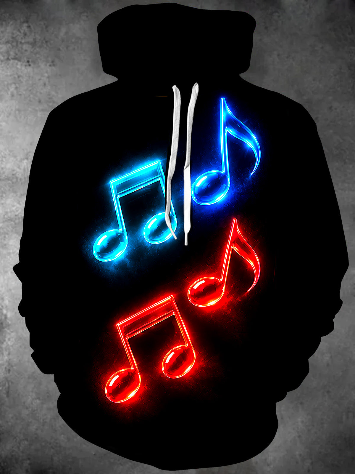 Adaychic Men's Graphic Neon Musical Notes Print Long Sleeve Hoodie