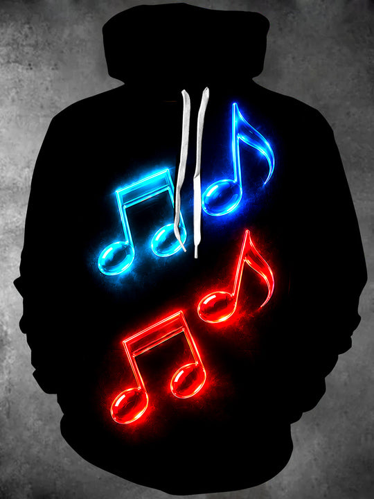 Adaychic Men's Graphic Neon Musical Notes Print Long Sleeve Hoodie