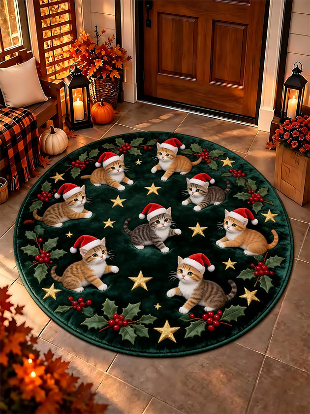 Adaychic Christmas Cat Round Area Rug