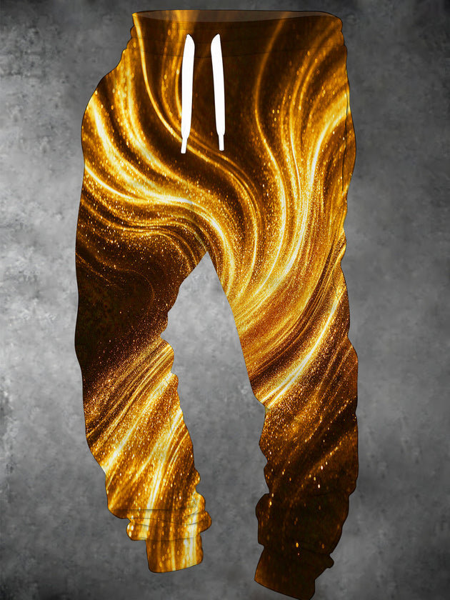 Adaychic Men's Patterned Golden Swirl Glitter Pattern Pants