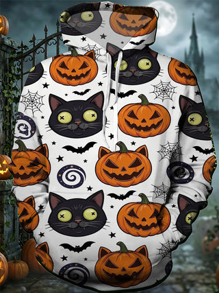 Adaychic Men's Graphic Halloween Black Cat Print Long Sleeve Hoodie
