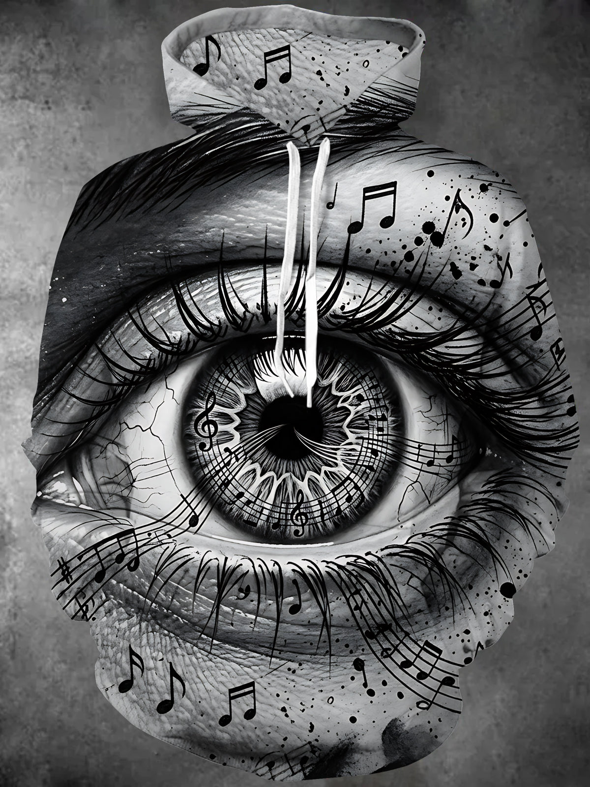 Adaychic Men's Human Eye With Musical Notes And Staff Print Long Sleeve Hoodie