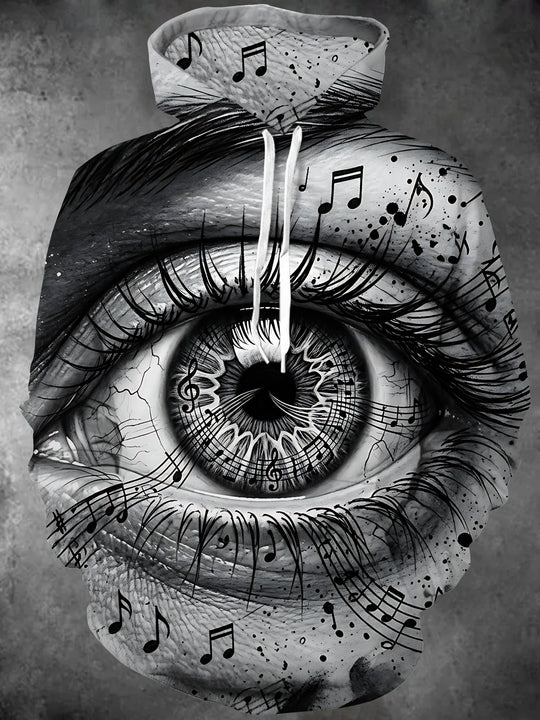 Adaychic Men's Human Eye With Musical Notes And Staff Print Long Sleeve Hoodie