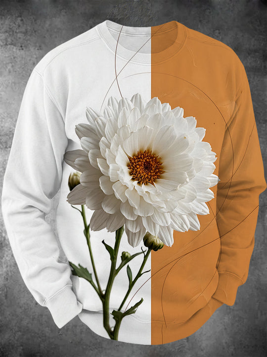 Adaychic Men's Floral White Chrysanthemum Flower Print Long Sleeve Hoodie