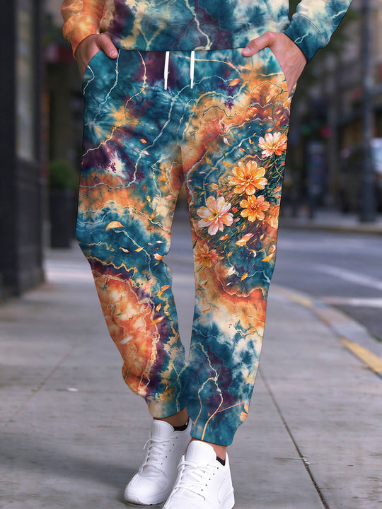Adaychic Men's Tie Dye Tie Dye Fluid Oil Painting With Floral Motif Print Pants