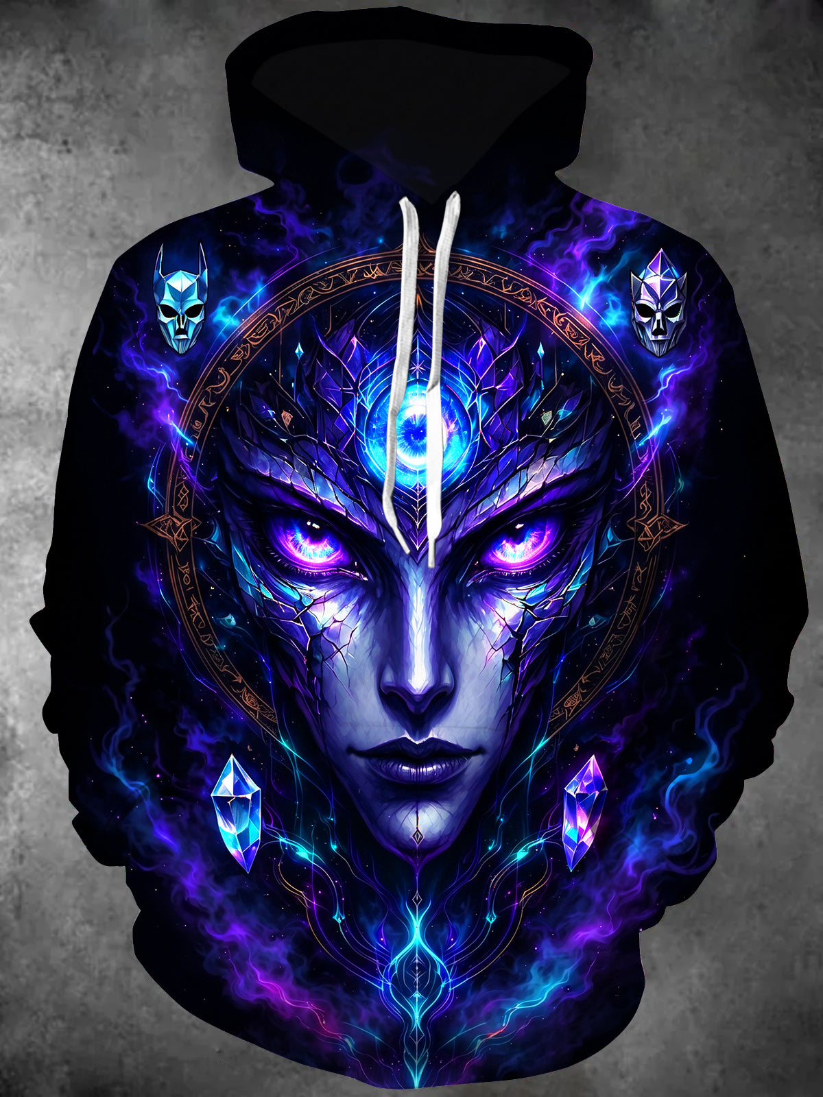 Adaychic Men's Long Sleeve Hoodie - Fantasy Spirit Face With Third Eye And Crystals Print
