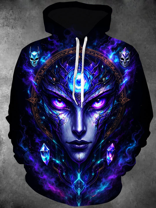 Adaychic Men's Long Sleeve Hoodie - Fantasy Spirit Face With Third Eye And Crystals Print