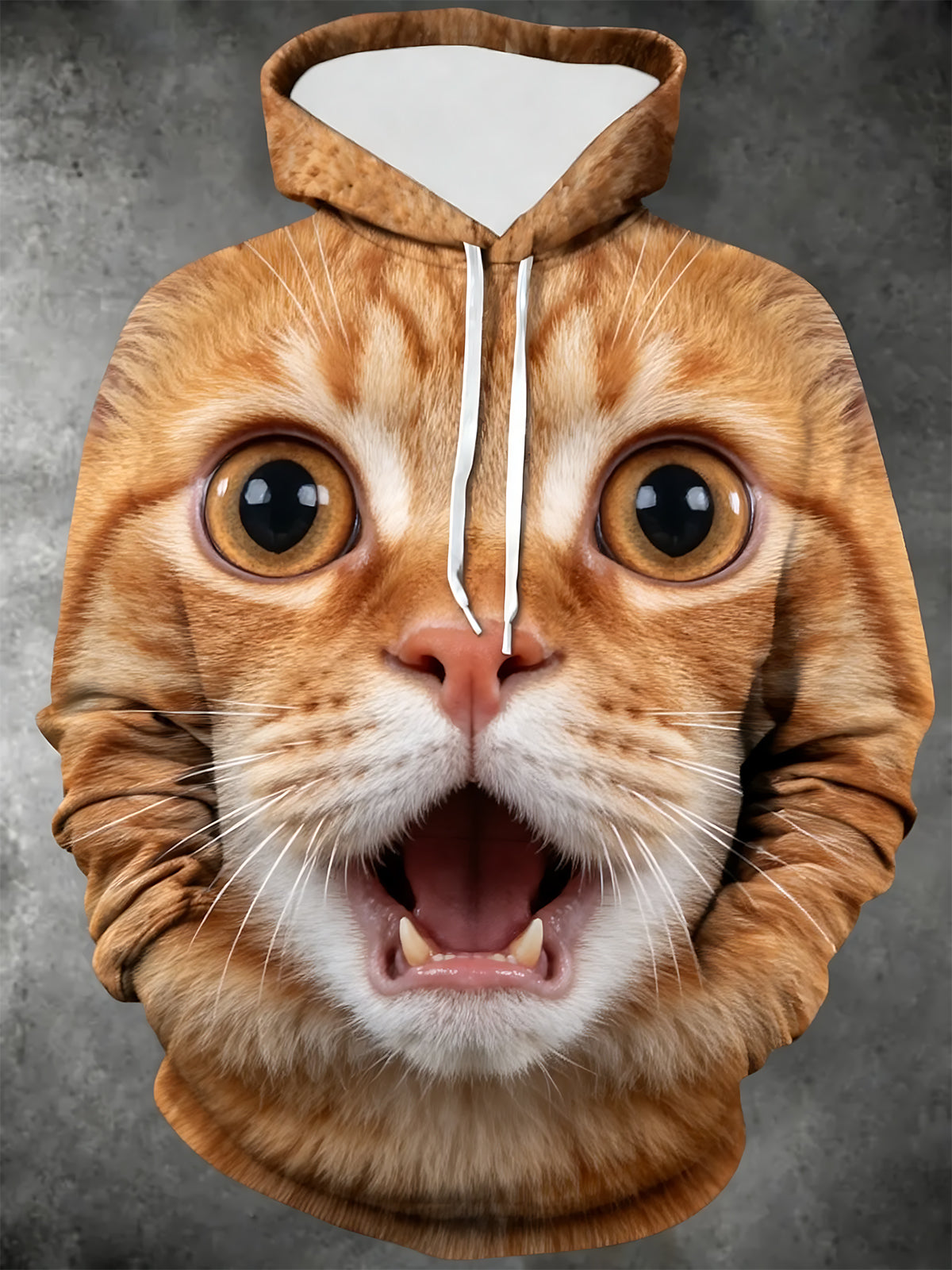 Adaychic Men's Graphic Orange Tabby Cat Face Print Long Sleeve Hoodie