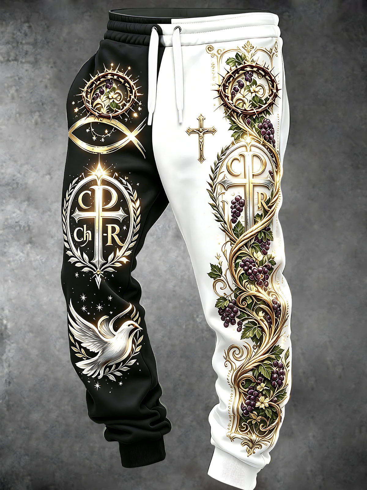 Adaychic Men's Graphic Religious Symbols And Dove Print Pants