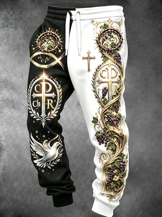 Adaychic Men's Graphic Religious Symbols And Dove Print Pants
