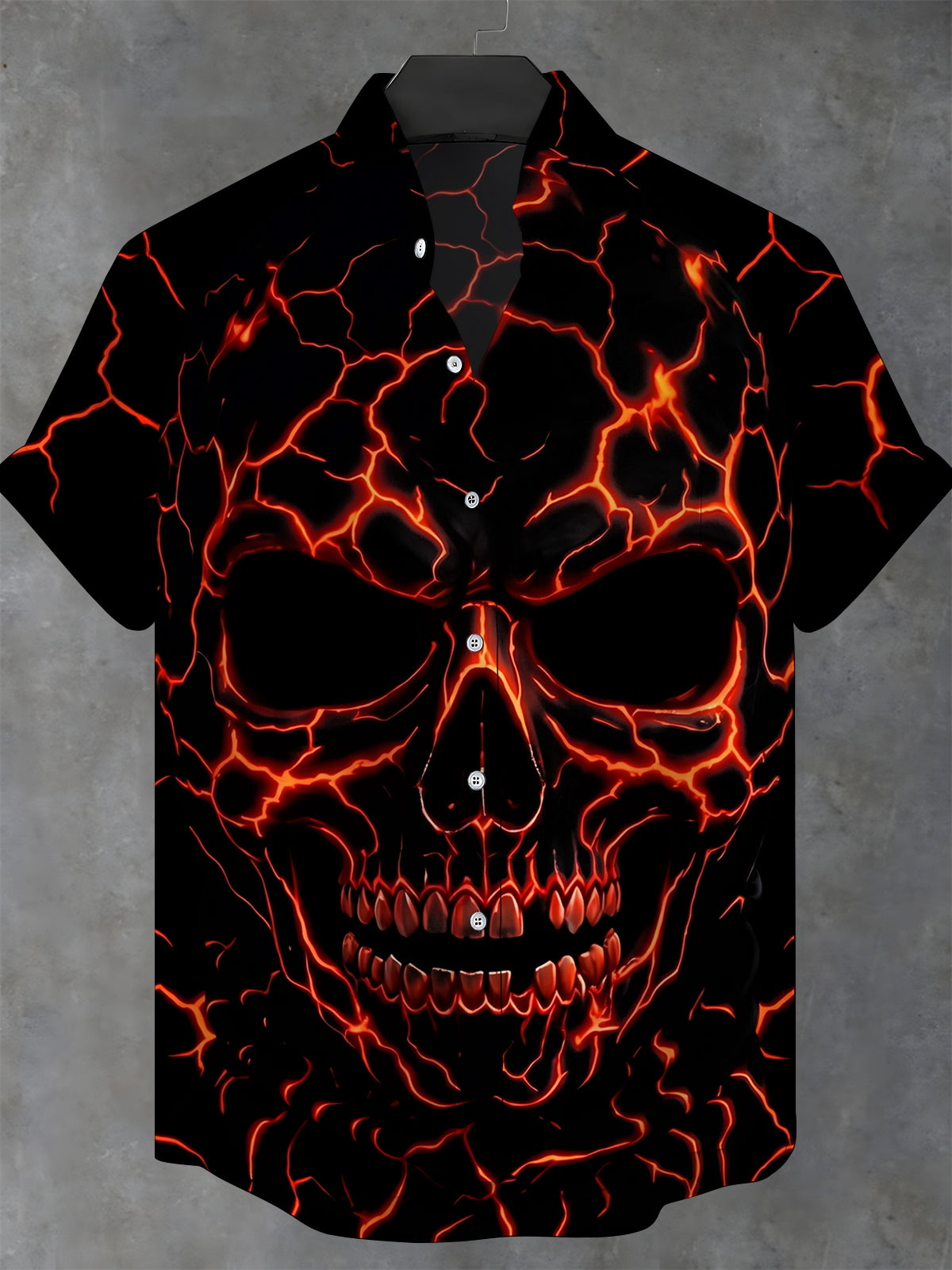 Adaychic Men's Graphic Lava Cracked Skull Print Short Sleeve Shirt with Chest Pocket