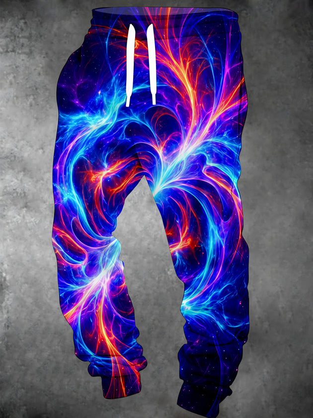Adaychic Men's Abstract Cosmic Nebula And Fractal Light Patterns Print Pants