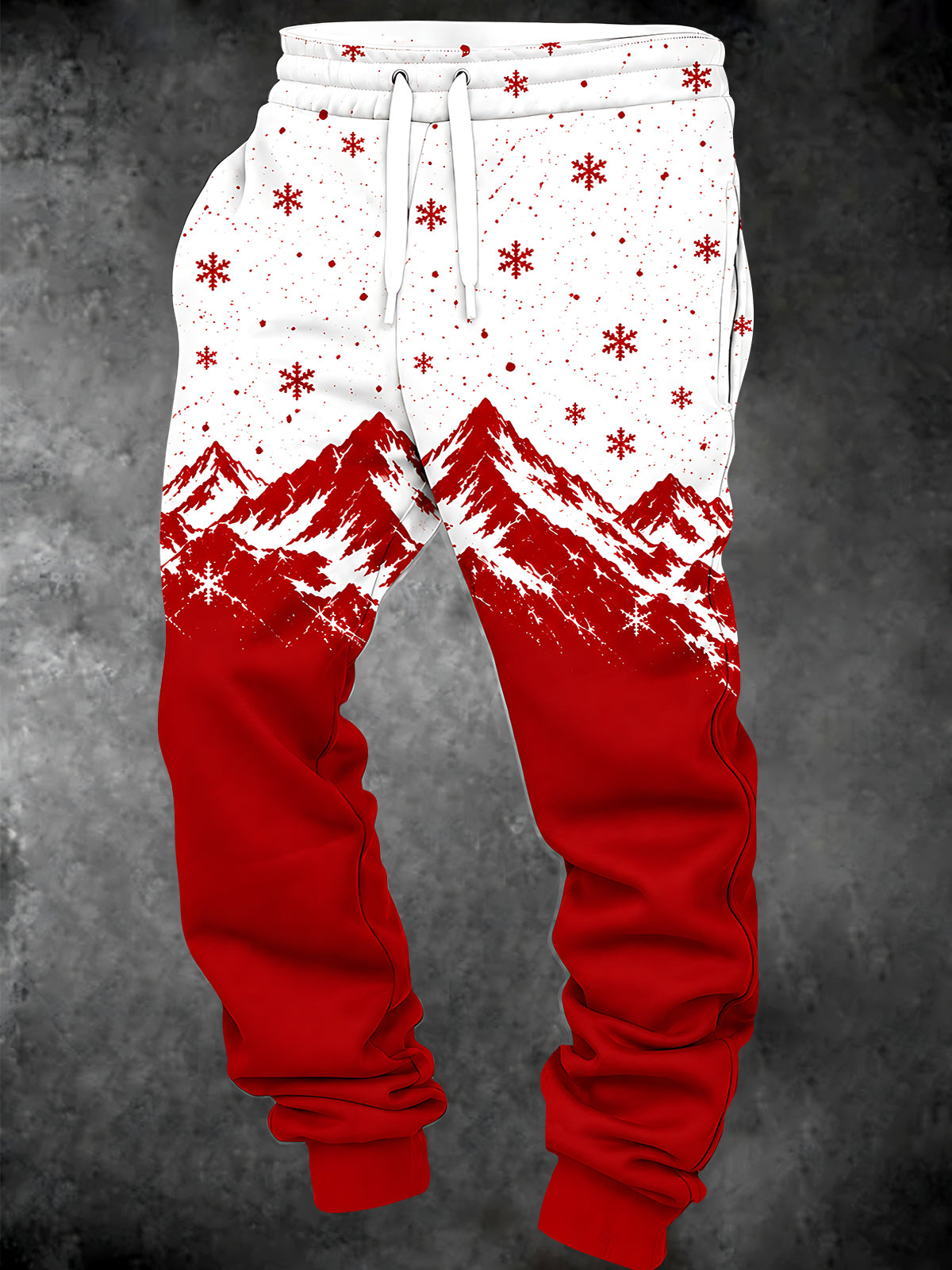 Adaychic Men's Snowy Mountains And Snowflakes Print Pants