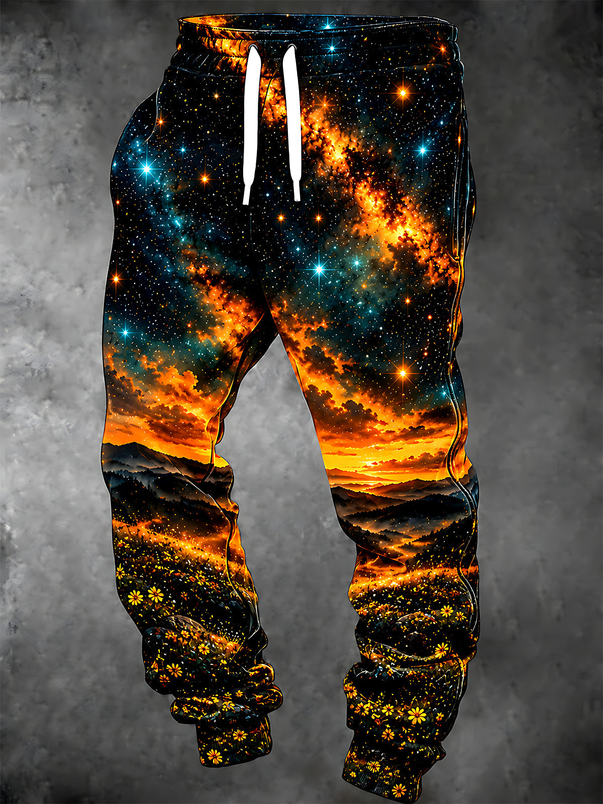 Adaychic Men's Printed Sunset Landscape With Stars And Flowers Print Pants