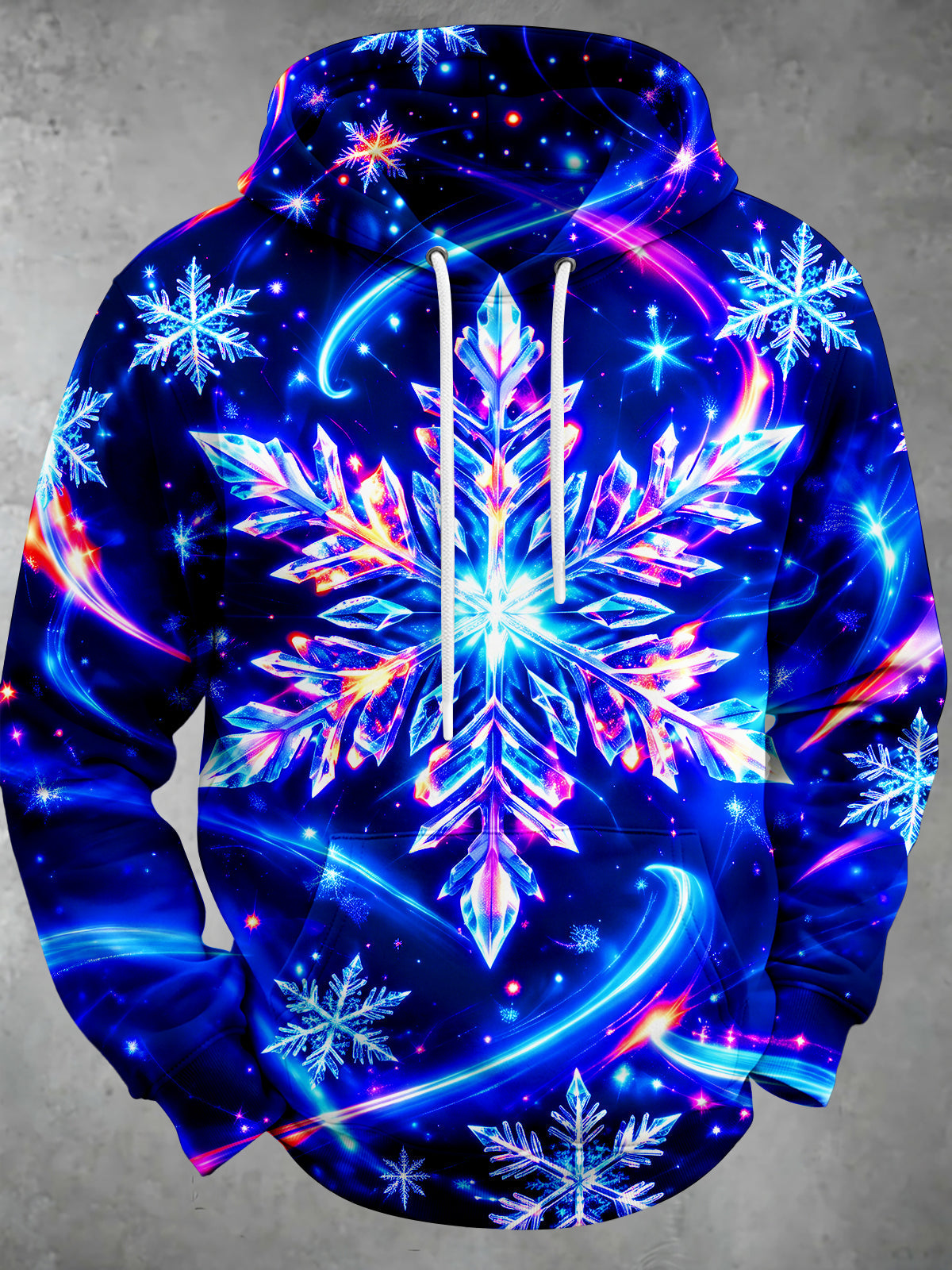 Adaychic Men's Graphic Neon Crystal Snowflake Print Long Sleeve Hoodie