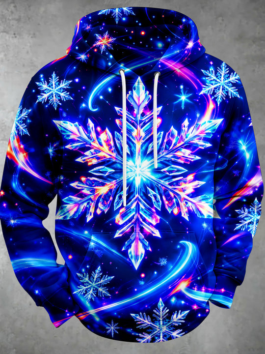 Adaychic Men's Graphic Neon Crystal Snowflake Print Long Sleeve Hoodie