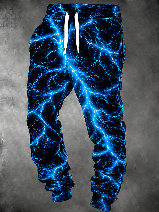 Adaychic Men's Graphic Blue Lightning Bolts Print Pants