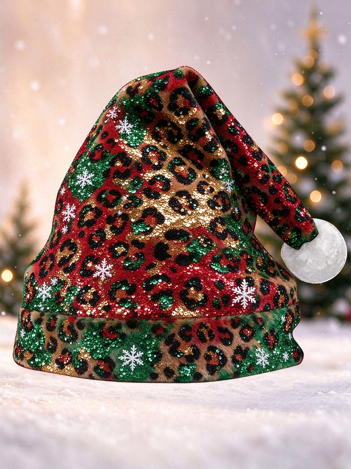 Adaychic Men's Patterned Christmas Leopard Print And Snowflakes Hat