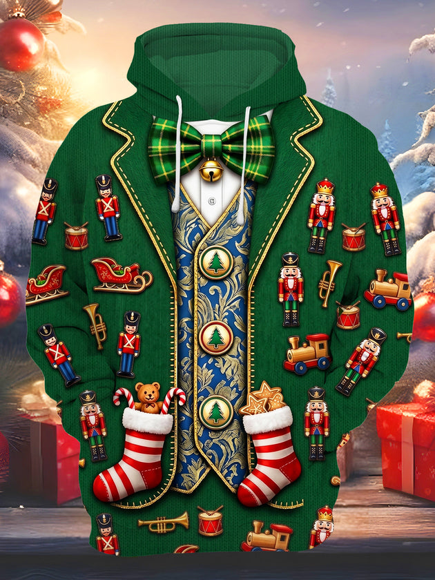 Adaychic Men's Graphic Christmas Stockings And Sleigh Print Long Sleeve Hoodie