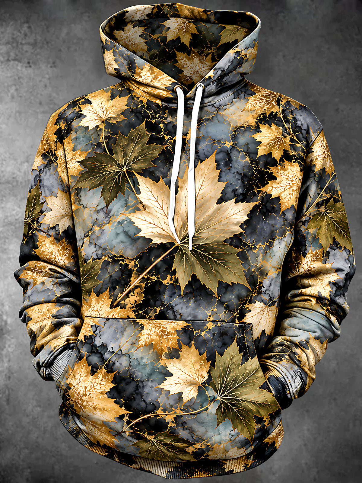 Adaychic Men's Printed Maple Leaves Print Long Sleeve Hoodie