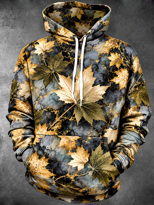 Adaychic Men's Printed Maple Leaves Print Long Sleeve Hoodie