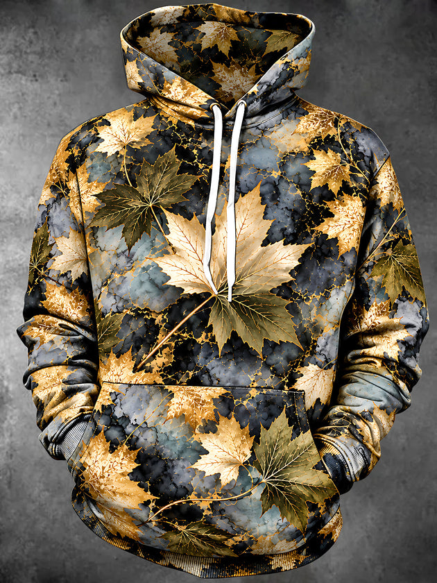 Adaychic Men's Printed Maple Leaves Print Long Sleeve Hoodie