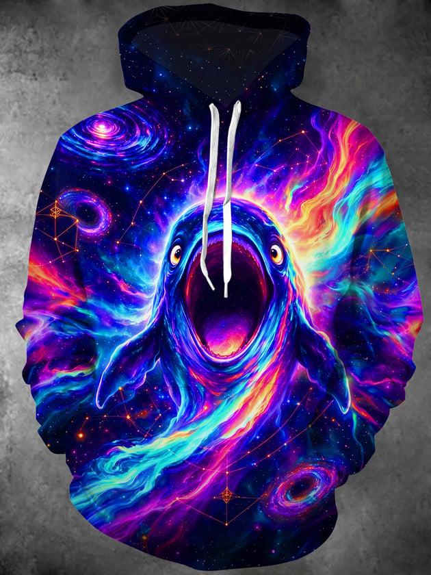 Adaychic Men's Long Sleeve Hoodie - Cosmic Space Whale With Galaxy Background Print