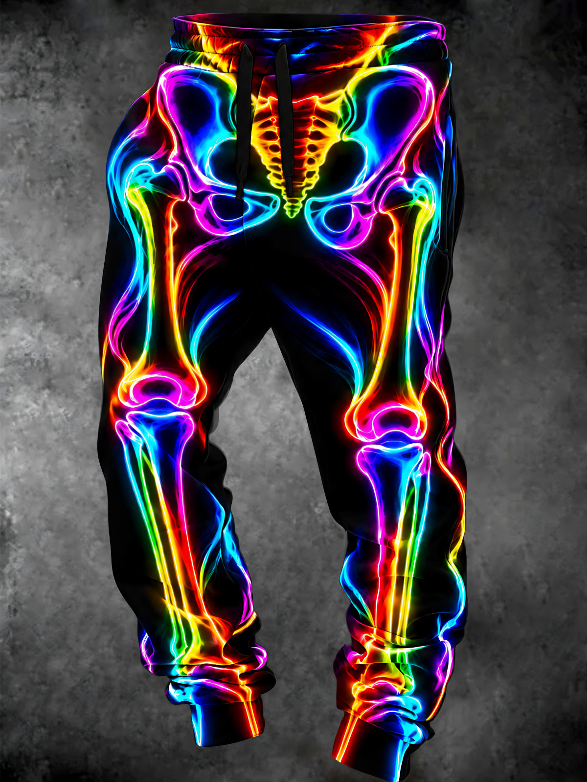 Adaychic Men's Graphic Neon Rainbow Skeleton Print Pants