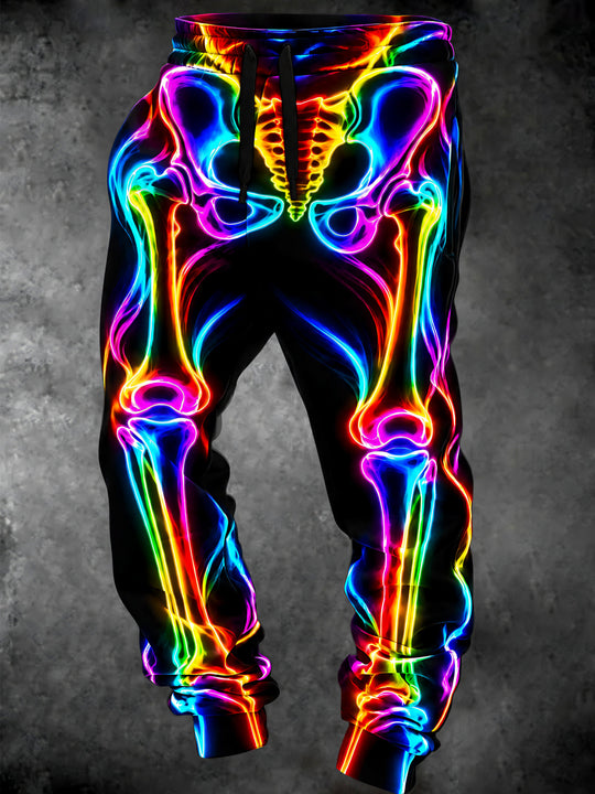 Adaychic Men's Graphic Neon Rainbow Skeleton Print Pants