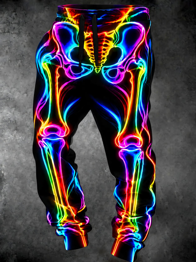 Adaychic Men's Graphic Neon Rainbow Skeleton Print Pants