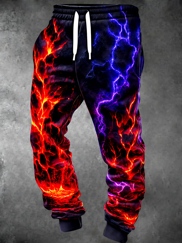 Adaychic Men's Graphic Abstract Lava And Lightning Pattern Pants