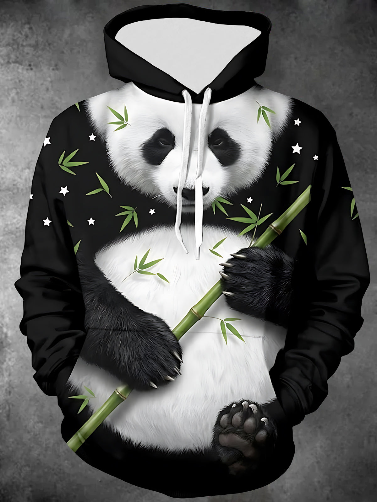Adaychic Men's Graphic Panda Bear Holding Bamboo Print Long Sleeve Hoodie