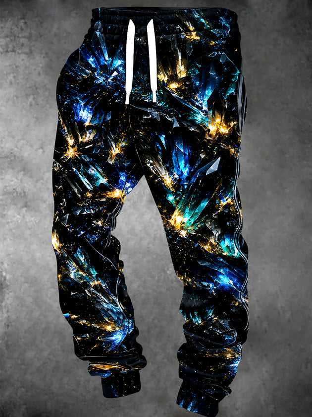 Adaychic Men's 3D Crystalline Ore And Geometric Shards Print Pants