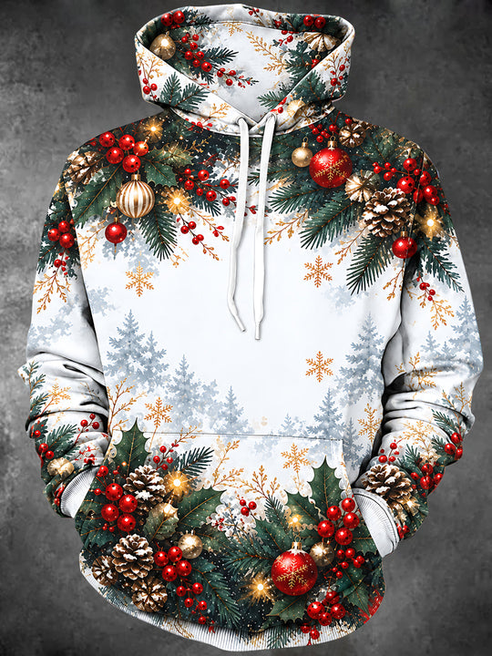 Adaychic Men's Christmas Ornaments And Pine Cones Print Long Sleeve Hoodie