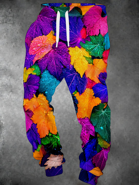 Adaychic Men's Printed Colorful Maple Leaves With Water Droplets Print Pants