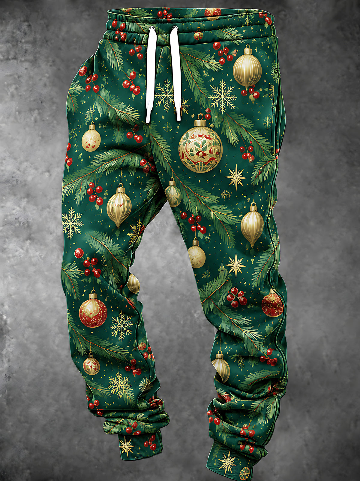 Adaychic Men's Printed Christmas Ornaments And Pine Branches Print Pants