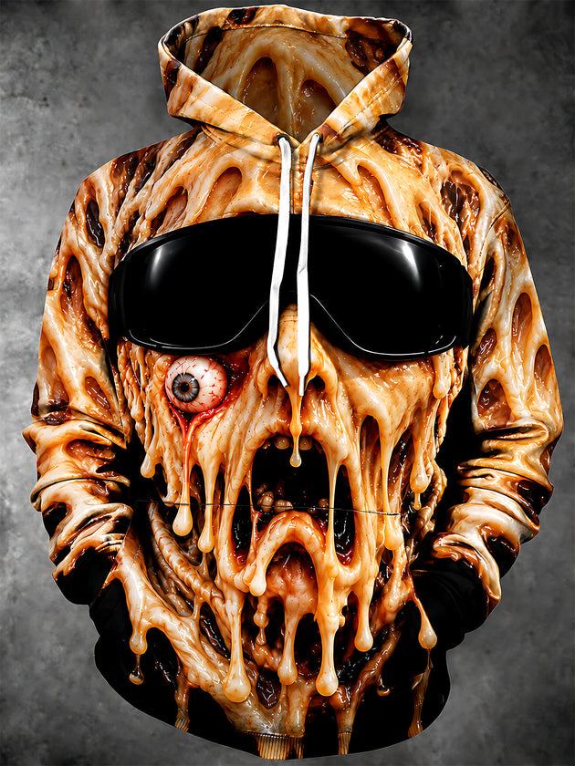 Adaychic Men's Long Sleeve Hoodie - Melting Zombie Face With Goggles And Single Eye Print