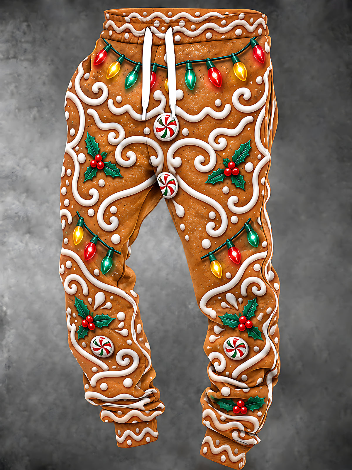 Adaychic Men's Printed Gingerbread Cookie With Icing Swirls Print Pants