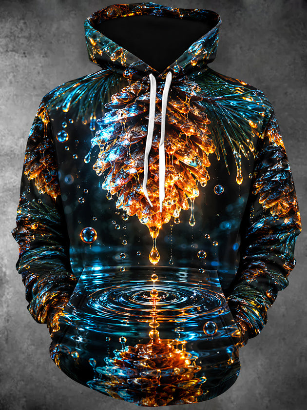Adaychic Men's 3D Pinecone Droplet With Water Ripples Print Long Sleeve Hoodie