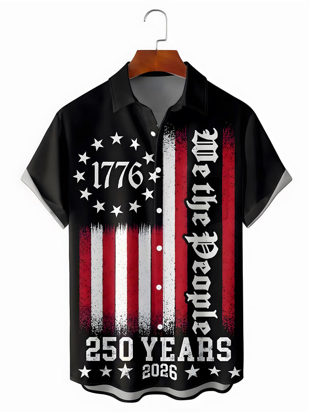 men's American flag print shirt front view Independence Day