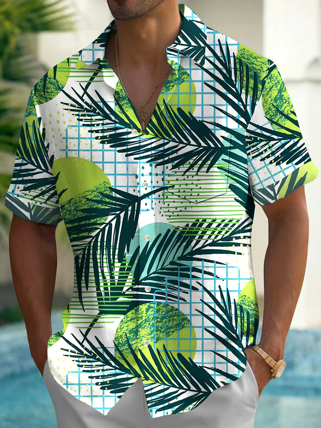 Men's Hawaiian leaf short sleeve shirt front view tropical beach vacation