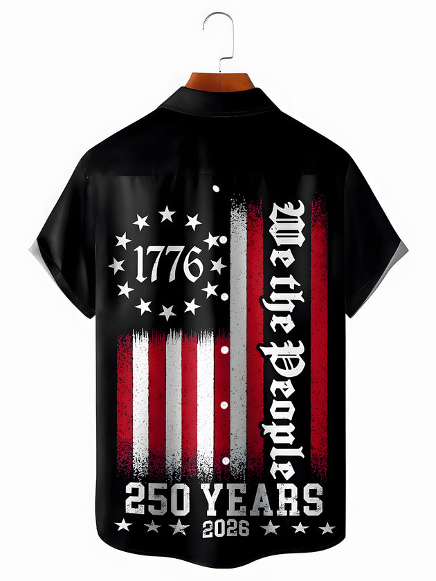 Men's American flag print short sleeve shirt back view