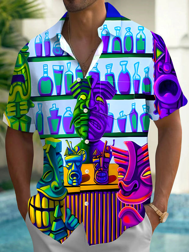 Men's Hawaiian short sleeve floral shirt front view tropical beach vacation
