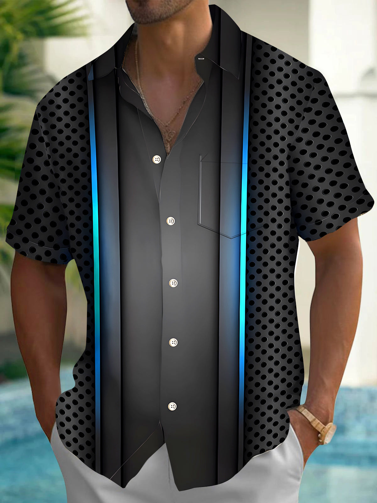 Basic Geometry Men's Pocket Short Sleeve Shirts