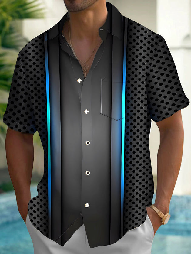 Men's basic geometry pocket short sleeve shirt front view