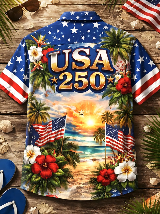 Men's American flag print pocket short sleeve shirt back view