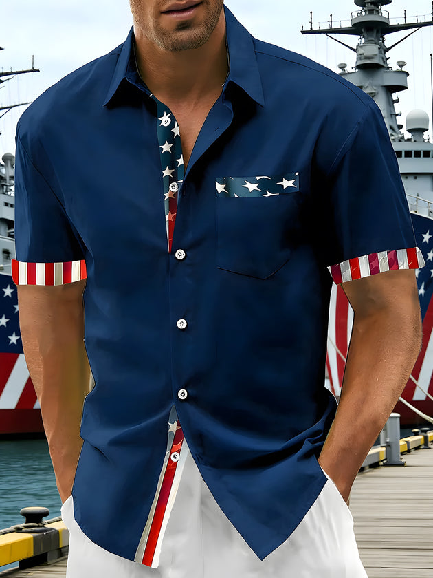 men's American flag print shirt front view Independence Day