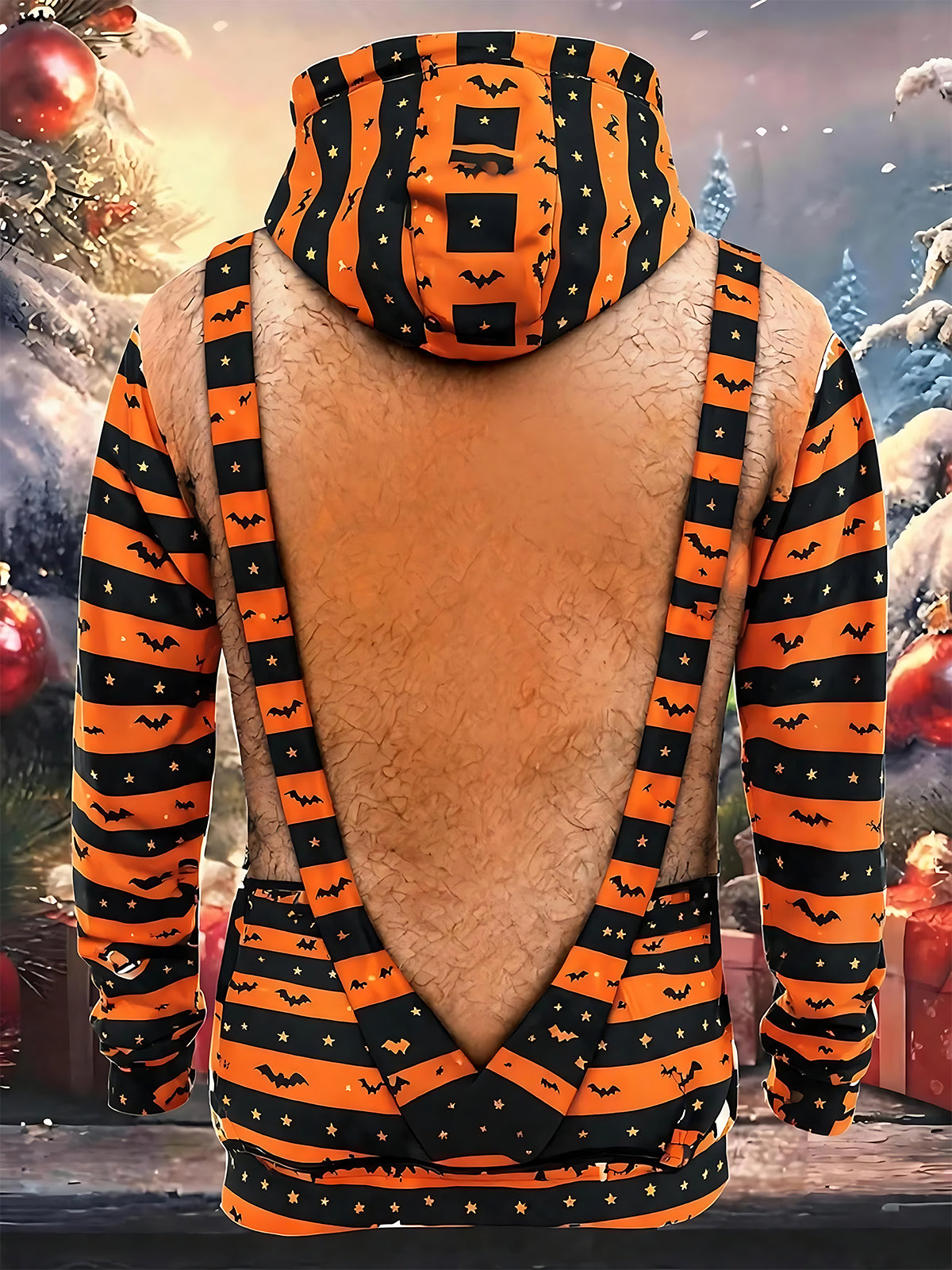 Adaychic Men's Graphic Halloween Jack-o-lantern Print Long Sleeve Hoodie with Chest Pocket