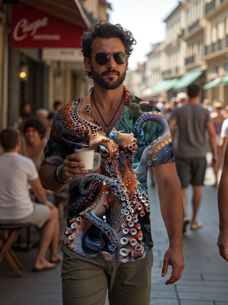 men's octopus print shirt front view