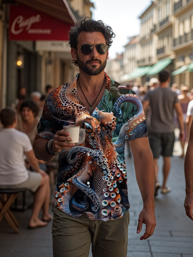 men's octopus print shirt front view